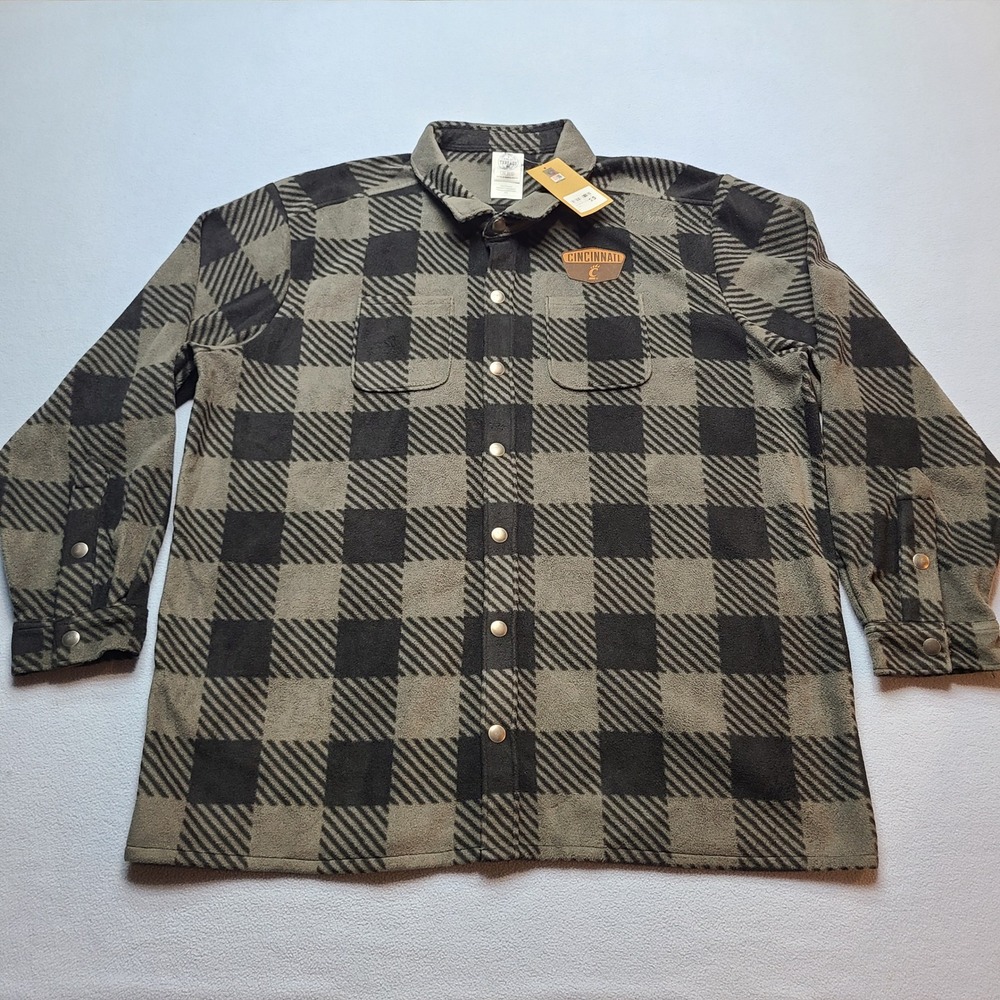 Rivalry Threads Fleece Shirt Jacket Mens 2XL Grey New Cincinnati Bearcats Plaid